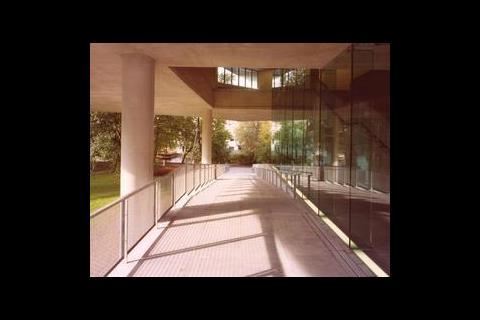 The ‘podium’ is the main point of access to the gallery and provides views up inside to the exhibition spaces. 